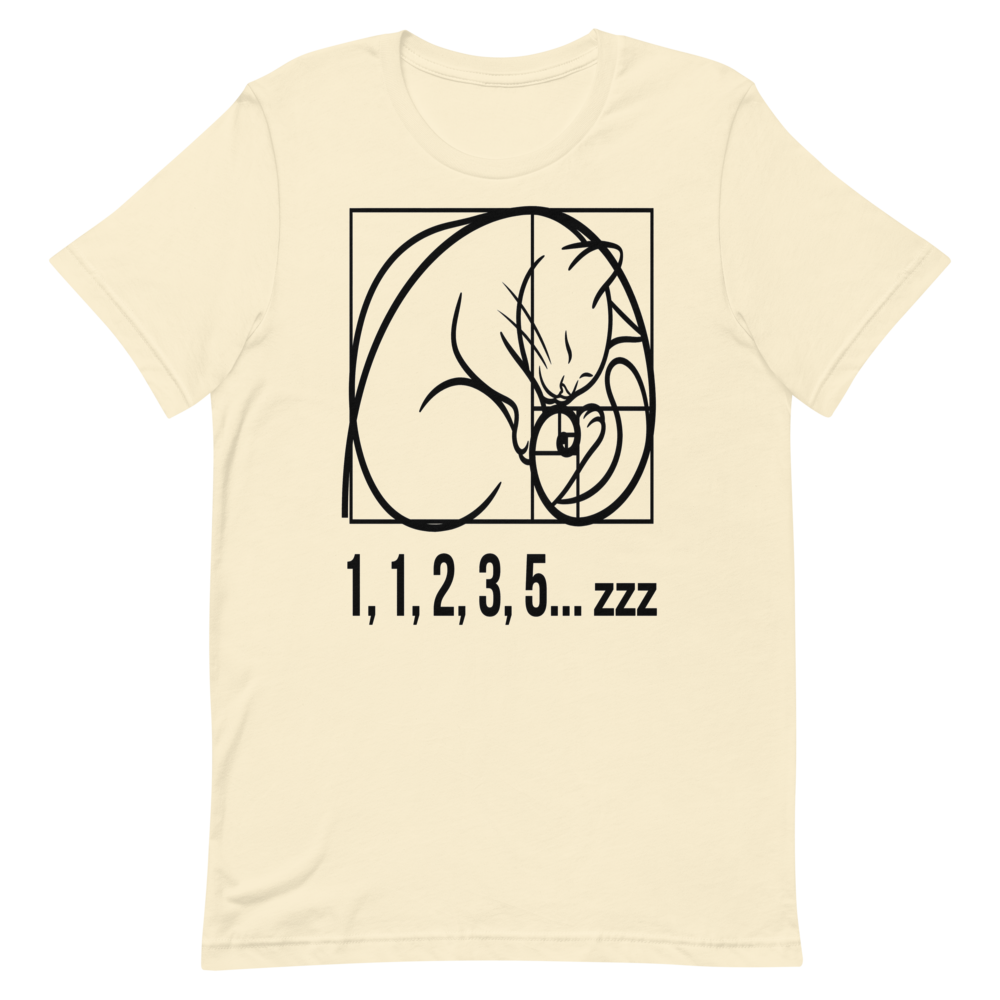 Fibonacci Cat: 1, 1, 2, 3, 5... zzz | Math Cat Tee - Natural