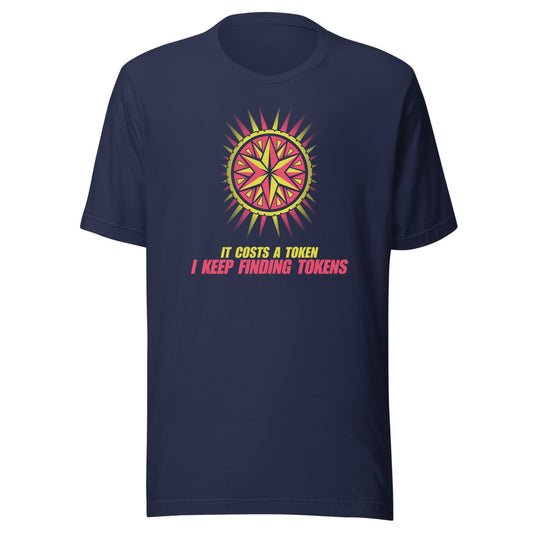 I Keep Finding Tokens | Retro Arcade Token Tee Navy flat lay