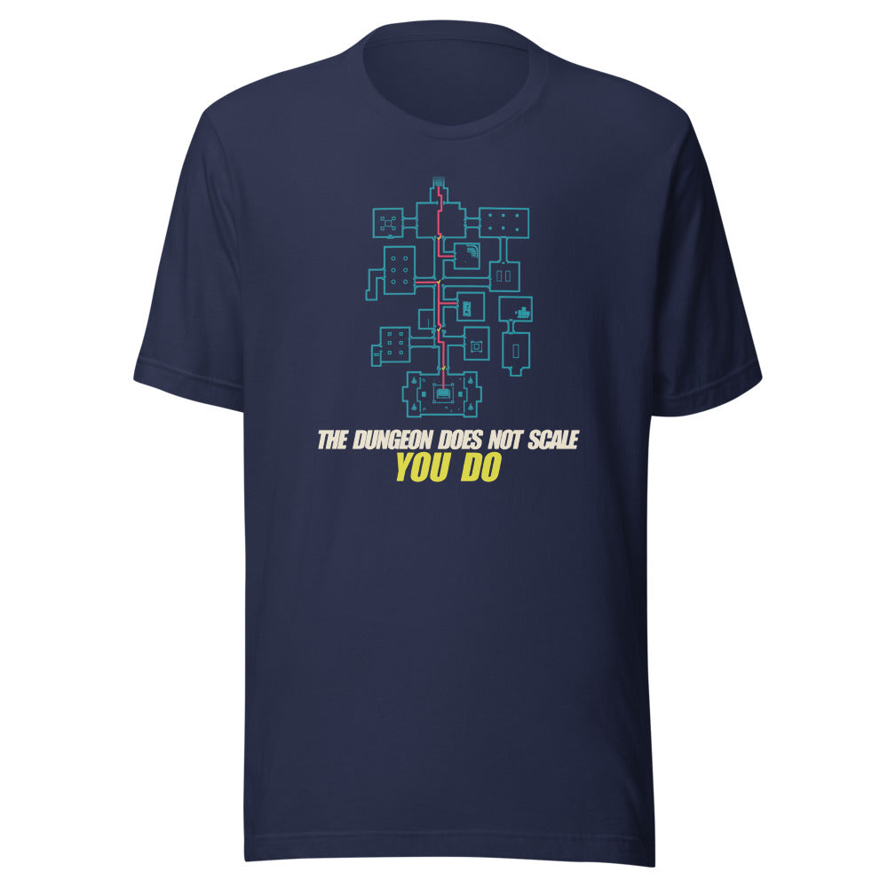 The Dungeon Does Not Scale. You Do. | Neon Map Tee Navy flat lay