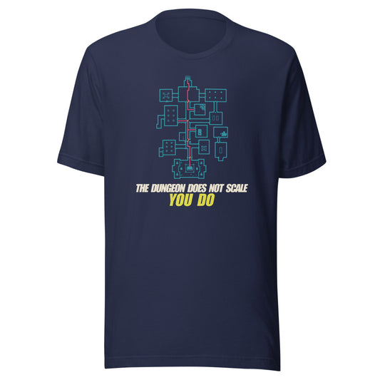 The Dungeon Does Not Scale. You Do. | Neon Map Tee Navy flat lay