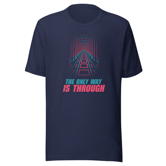 The Only Way Is Through | Neon Corridor Tee Navy flat lay