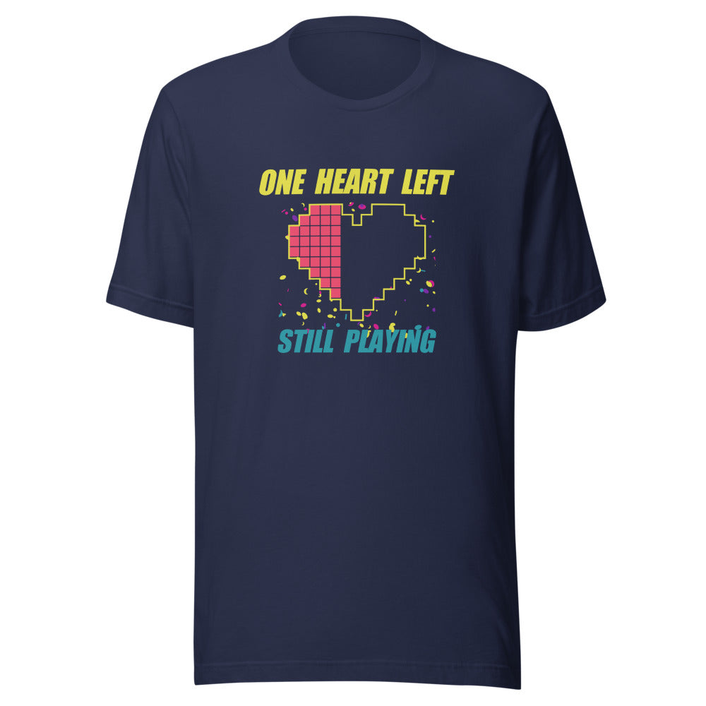 One Heart Left, Still Playing | Pixel Arcade Tee Navy flat lay