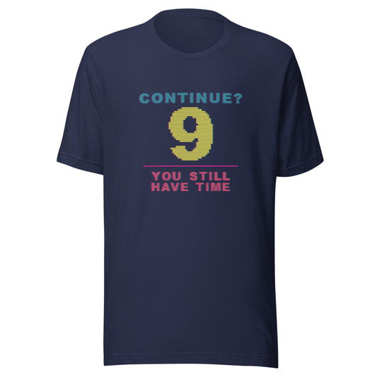 Continue? You Still Have Time | Arcade CRT Tee Navy flat lay