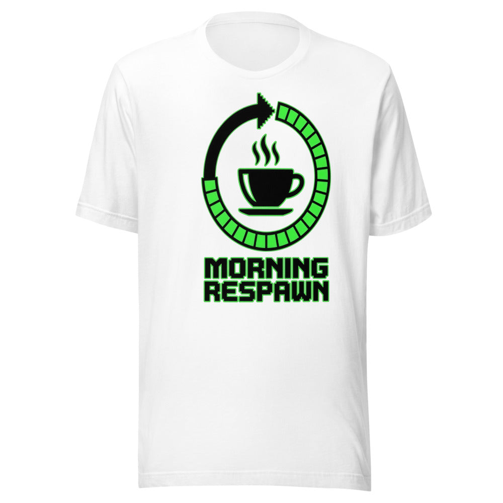 Morning Respawn — Coffee Loading | Gamer Coffee Tee White flat lay