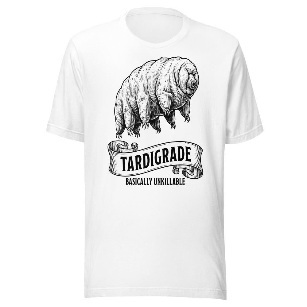 Tardigrade — Basically Unkillable | Vintage Science Tee White flat lay