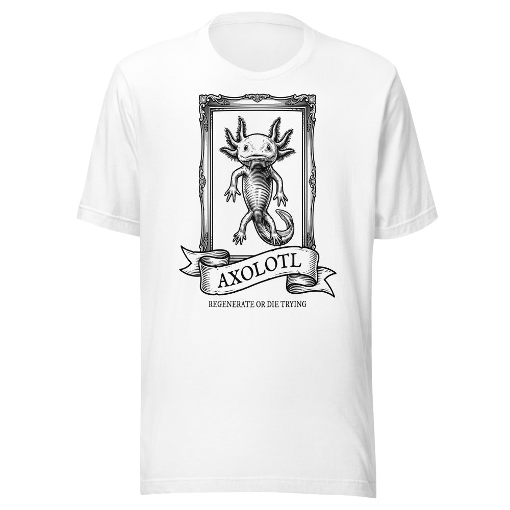 Axolotl — Regenerate or Die Trying | Vintage Science Tee White flat lay