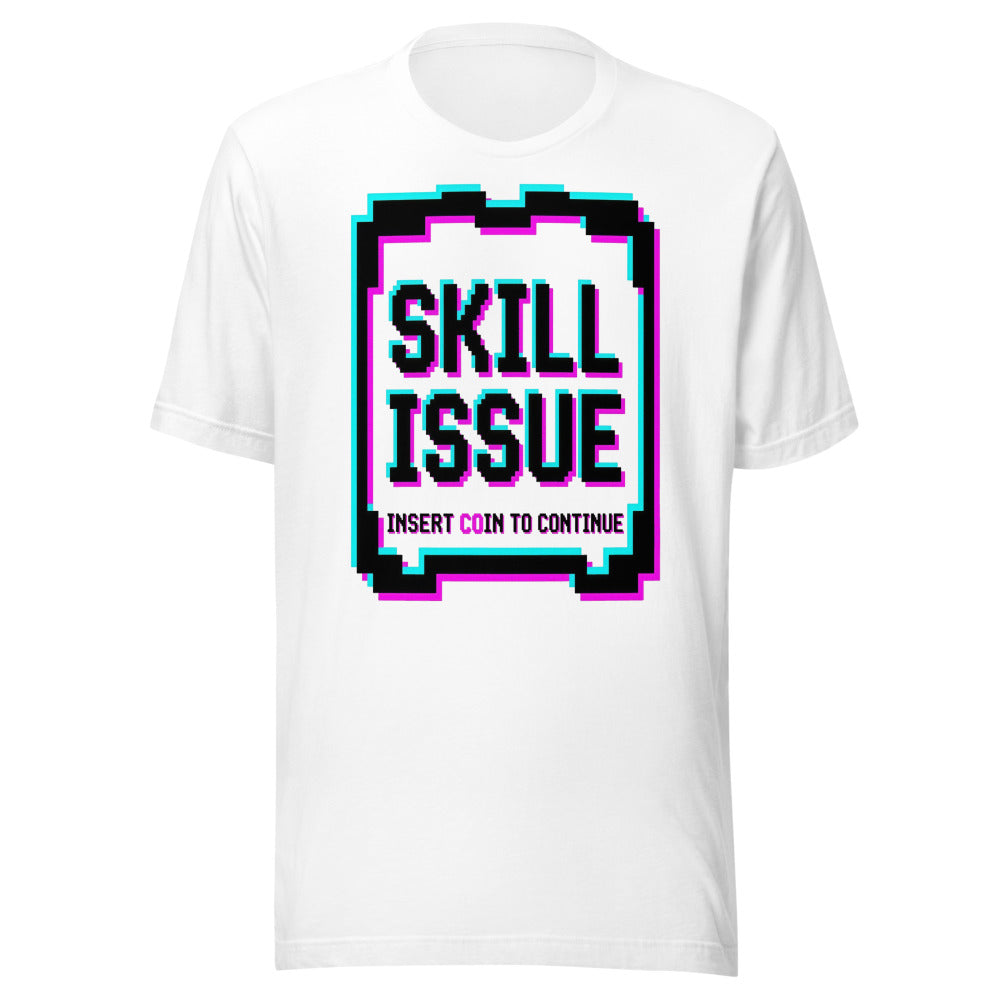 Skill Issue — Insert Coin to Continue | Retro Arcade Tee White flat lay