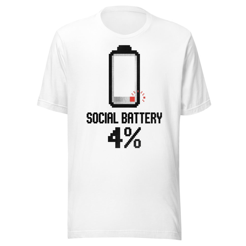 Social Battery — 4% | Introvert Tee White flat lay