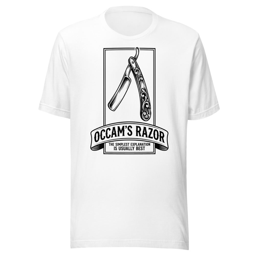 Occam's Razor — The Simplest Explanation Is Usually Best | Philosophy Tee White flat lay
