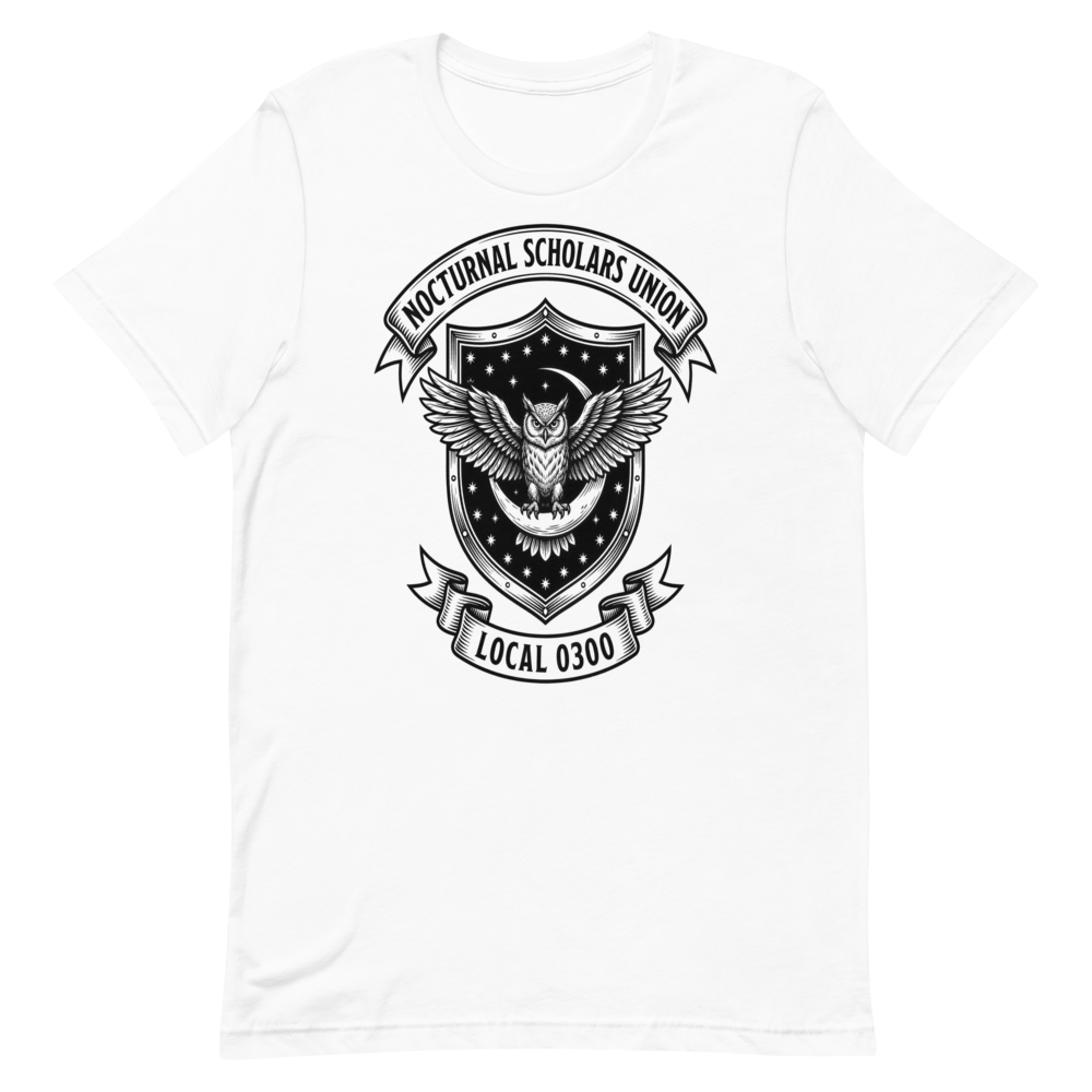 Nocturnal Scholars Union: Local 0300 | Crest Tee - White