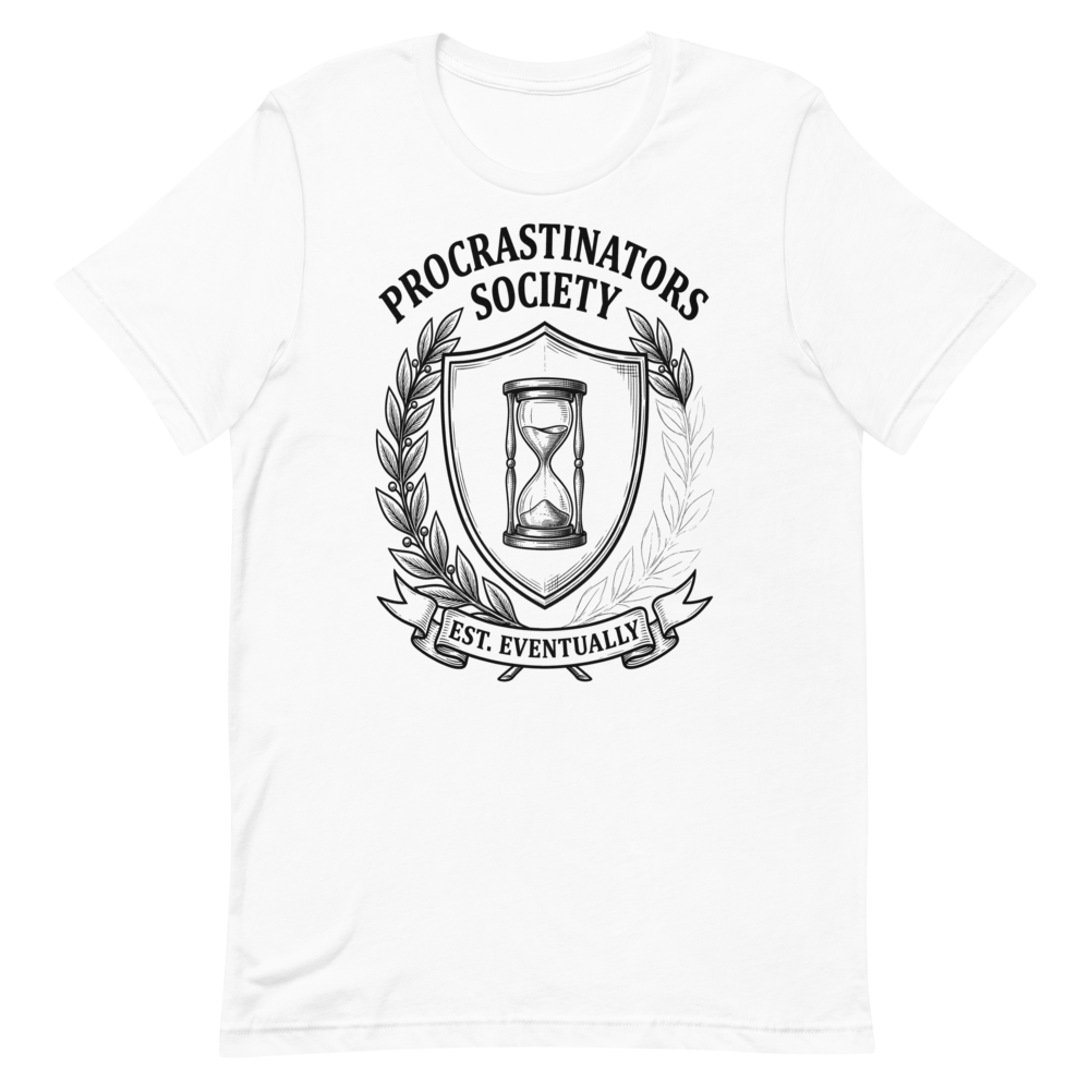 Procrastinators Society: Est. Eventually | Crest Tee - White