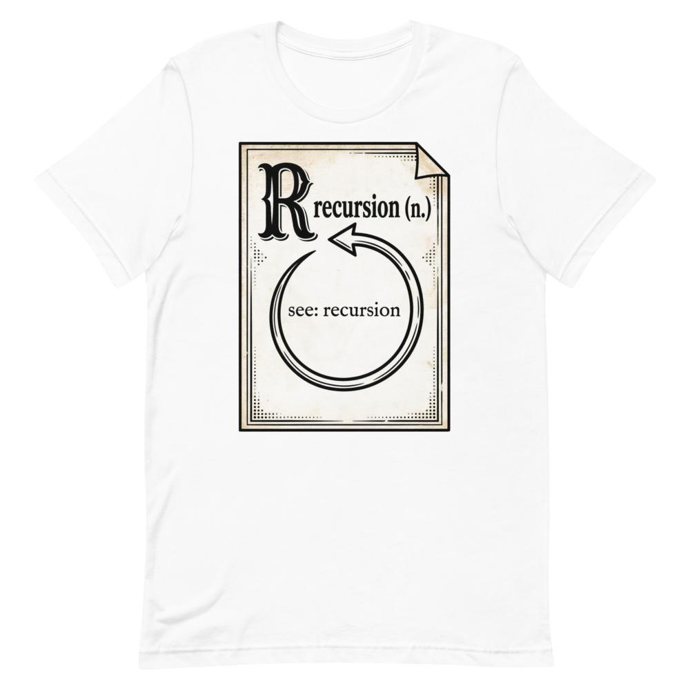 Recursion (n.) See: Recursion | Programmer Dictionary Tee - White