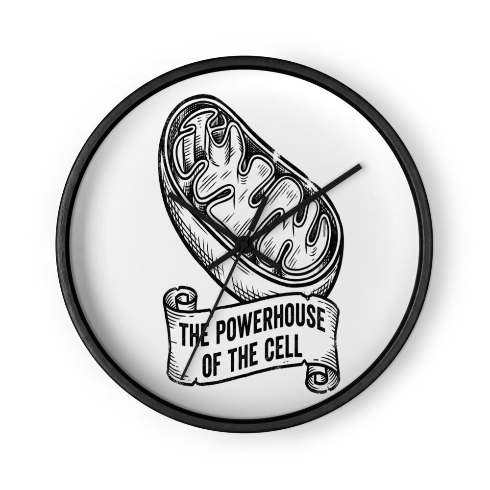 Mitochondria: The Powerhouse of the Cell | Wall Clock Black Base/Clock Hand Black flat lay