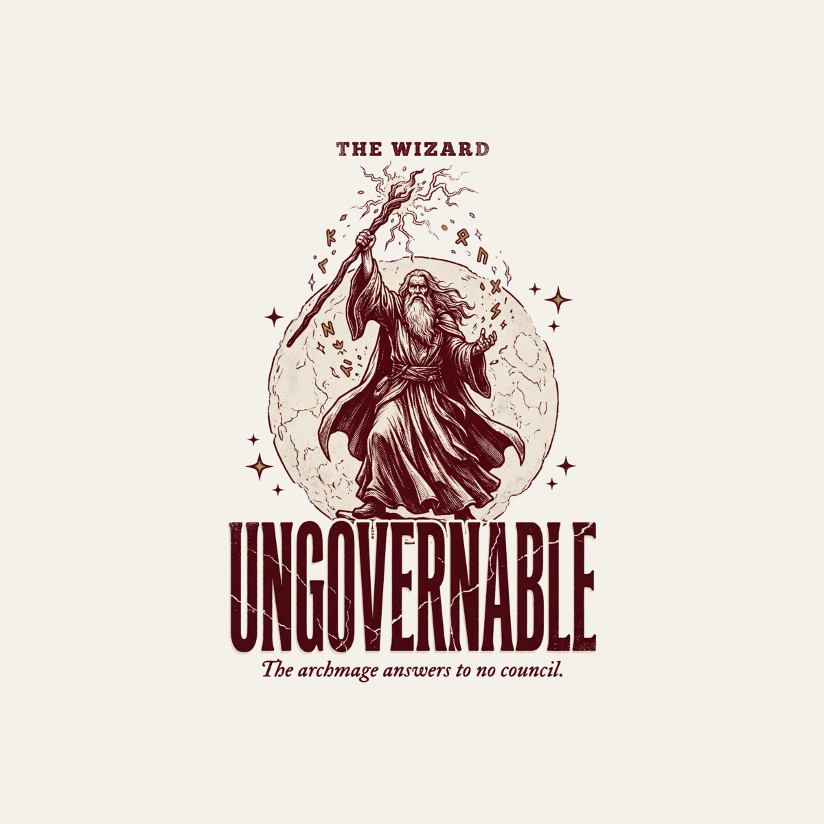 Wizard - Ungovernable | TTRPG Class Shirt | Vintage Tabletop RPG Tee design artwork